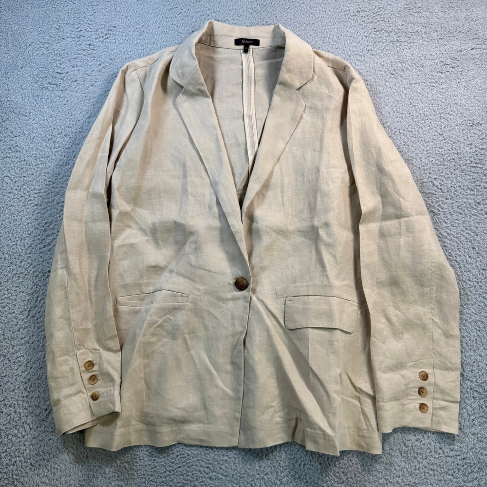 Quince Womens 100% European Linen Single Button Blazer Beige Sand Large KDW01